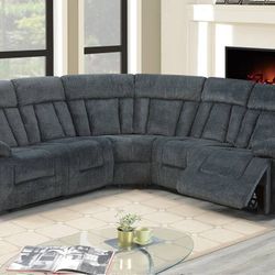 Brand New Dark Blue Grey Reclining Power Motion Sectional Sofa Built-in USB And Cupholders