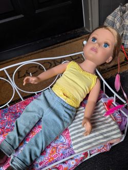 American Doll With Bike And Bed And Bedding 