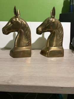 Vintage Brass Horse Head Bookends – Large Equestrian Pair