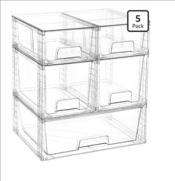 Vtopmart Clear Stackable Storage Drawers Set of 5, Easily Assemble Acrylic Bathroom Undersink Organizers,Plastic Storage Bins for Closet,Cabinet,Pantr