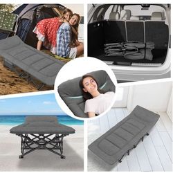 Grey Camping Cot With Cushion 