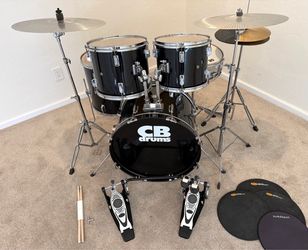 CB complete 5 piece drum set 22” bass double bass pedal new quiet cymbals stands throne  practice pads $350 cash in Upland 91784