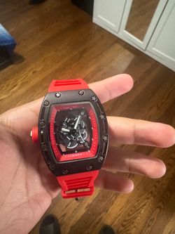 Richard Mille Skeleton Watch Red Rubber Strap