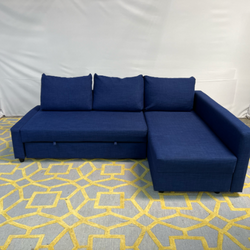 ( Delivery Available ) Ikea Friheten Dark Blue Sectional Couch Sleeper Storage