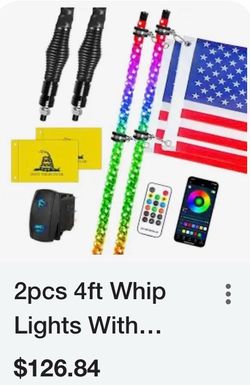 New Pair (2 Pcs) 4FT Spiral RGB LED Whip Lights Kit w/ Quick Release Spring Bases, Rocker Switch, Ap