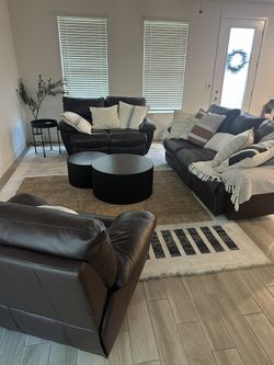 3 piece reclining dark brown leather living room set