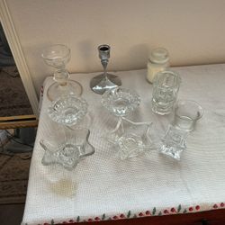 Crystal, glass candle holders $5 each