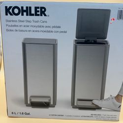 Kohler 6L Stainless Steel Step Trash Bin Soft-Close Lid Durable Pack Of 2 Cans