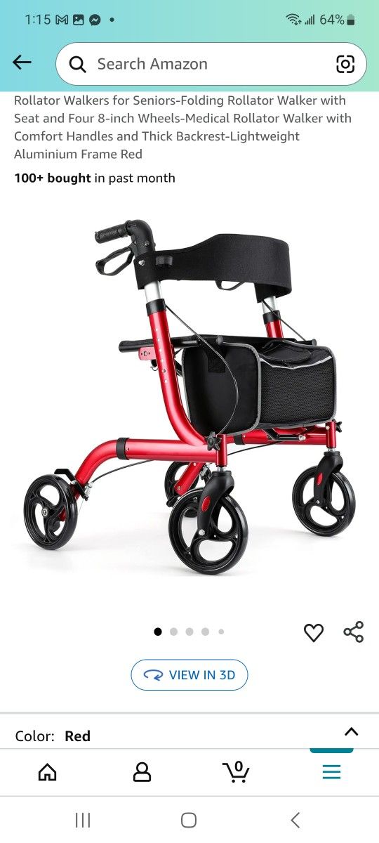 Rollator Walkers for Seniors-Folding Rollator Walker with Seat and Four 8-inch Wheels-Medical Rollator Walker with Comfort Handles and Thick Backrest-