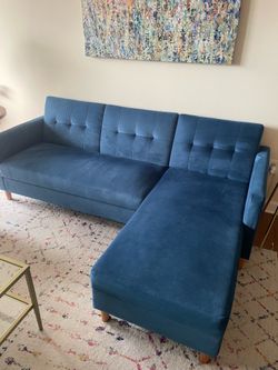 Blue reversible storage sectional futon w chaise