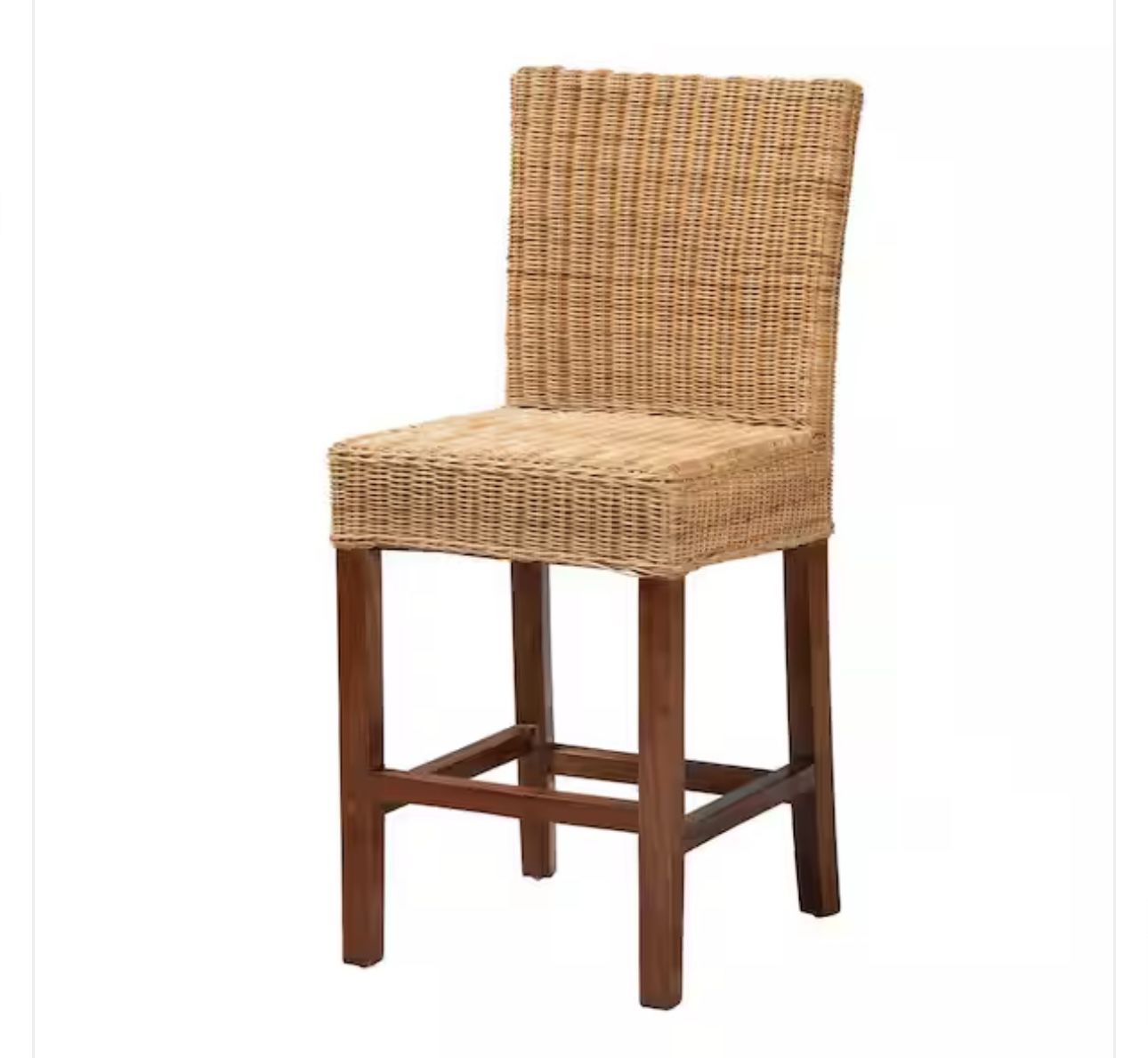 Racquel 39 in. Natural Rattan and Walnut Brown Mahogany Wood Counter Height Bar Stool