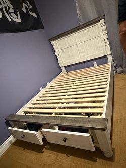 Full size bed frame with 5 drawer dresser