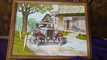 H. Hargrove (Nicolo Sturiano) Vintage Limited-Edition Serigraph on Canvas 16×12 Titled "Dr. Sully's Cough Cure," featuring a nostalgic Americana gener