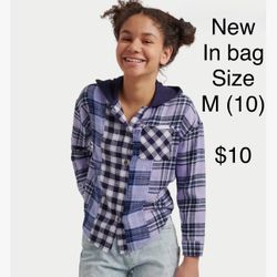 Justice Girls' Plaid Flannel with Hood Size M (10) NEW in bag
