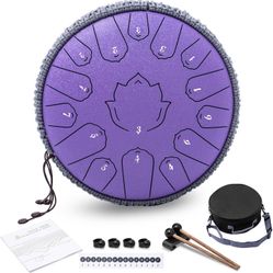 Steel Tongue Drum – 13” 15-Note C-Key, Great Condition, Includes Carrying Strap & Sticks