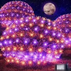 4pack Pooqla Orange Purple Halloween Net Lights, 14.8x4.9ft 300LED Outdoor Halloween Lights 8 Modes Connectable Twinkle Fairy Light Halloween Mesh Lig