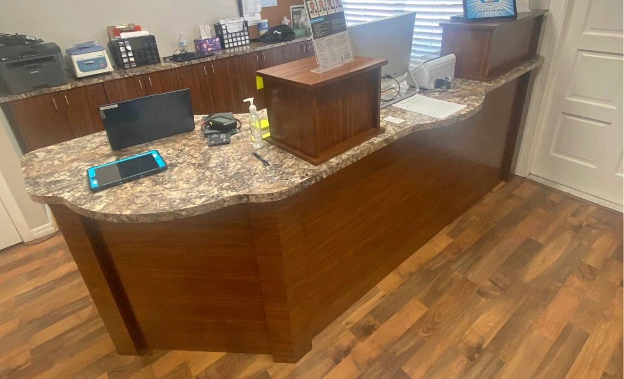 Front Office Modular desk With Outlets And Cabinets
