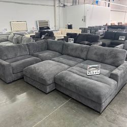 127'Inch 5PC Gray corduroy sectional modular sofa Sleep and Rest