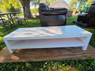 White Low-Profile Coffee Table or TV Stand  with Shelf