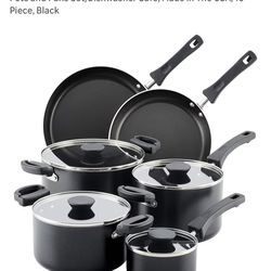 NEW Farberware 10 piece non-stick pots pans set black