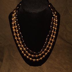 Lot of 2 Vintage Beaded Necklace Costume Jewelry Black & Gold Fun Adult Dress