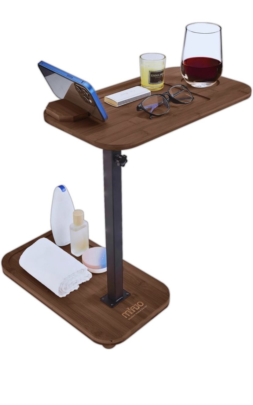 Upgraded Couch Side Table Small, Swivel TV Tray Table & 360° Rotating Phone Holder, Couch Arm Tray.