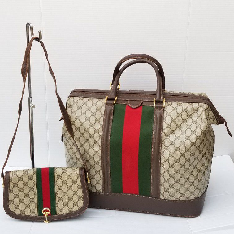 Vintage Gucci GG  web Supreme Boston travel Train Case and shoulder bag set