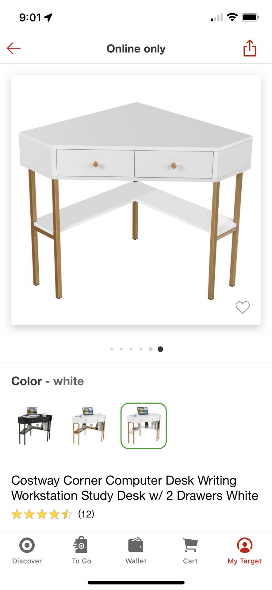 Costway Corner Computer Desk Writing Workstation Study Desk w/ 2 Drawers White