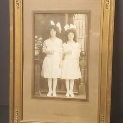 Antique 1920 Sisters Portrait Photograph Framed Kirkness Studio Baltimore MD 18"


