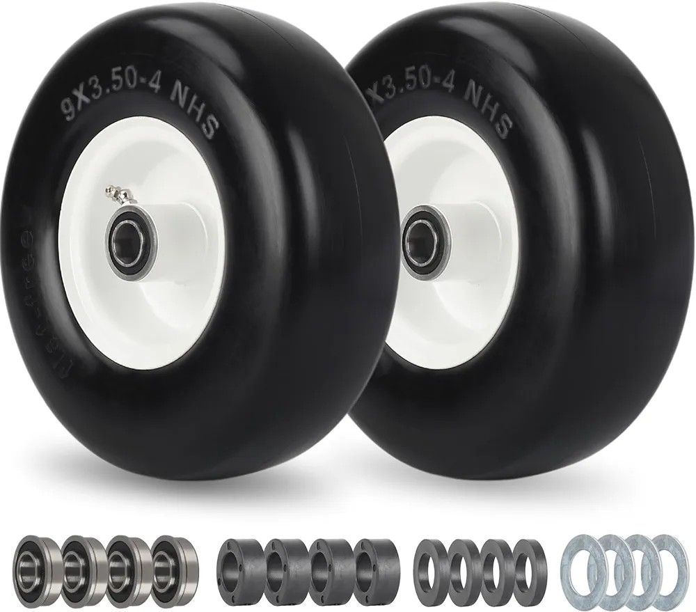 9x3.50-4 Flat Free Lawn Mower Tires and Wheels for Zero Turn Mowers