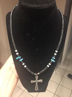 Collar with cross charm and turquoise stones $5