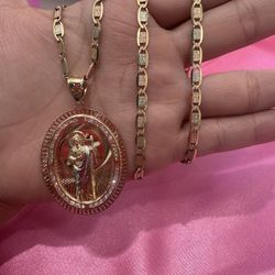 14k Gold Tri Gold Chain W San Judas