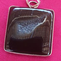 Beautiful Square Smokey Quartz Druzy Cabochon Set In A Sterling Silver Bezel With A Sterling Silver Bale