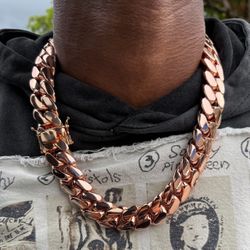 20mm Miami Cuban Link Pink Red Rose Gold Plated Chain Necklace 18k & 14k Crab Old School Regular Lock