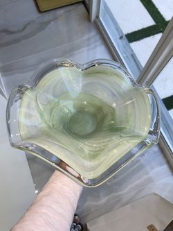 Vintage Green Serving Glass Bowl Compote 1960’s MCM