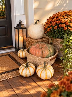 Fall Porch Pumpkin Decor Arrangement
