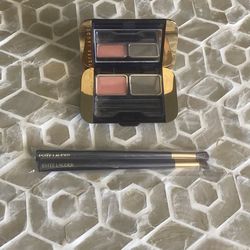NEW! Estee Lauder Eyeshadow Signature Duo 38 Nectarine/Forest .11 Oz & 2 brushes