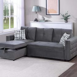 Brand New Grey Sectional Sofa Storage Sleeper 