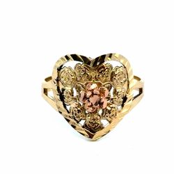 Woman’s Ladies 14k Two Toned Rose Yellow Gold Heart and Roses Ring Size 7 GP3125905