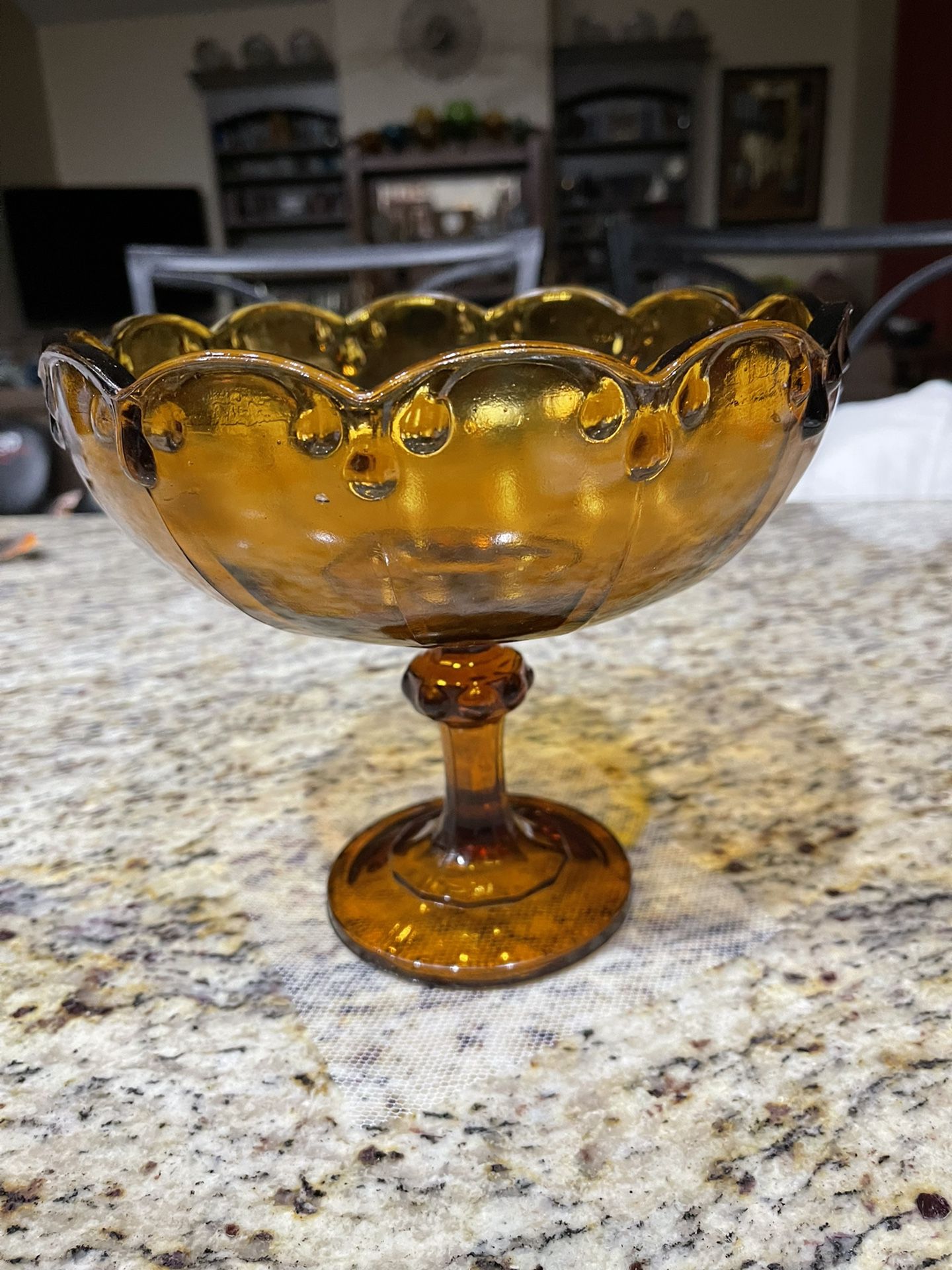 Large Vintage Amber Glass Pedestal Bowl