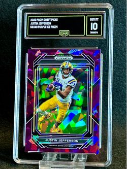 2023 Prizm Draft Picks 💥 Justin Jefferson 💥 Purple Ice Prizm 59/149 GMA 10 💎 Mint - Minnesota Vikings