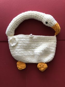 White and Yellow Duck crochet handmade bag New - H 6" x W 10.5"