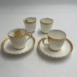 Tiffany & Co Wedgwood Bone China Demitasse Cups 4 & Saucers 2 Gold