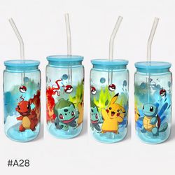 Pokemon Pikachu Acrylic Plastic Tumbler Cup 16oz Light Blue