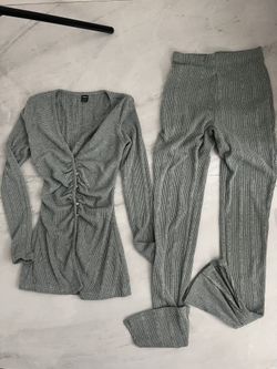 Shein light green ribbed knit long sleeve top and leggings set