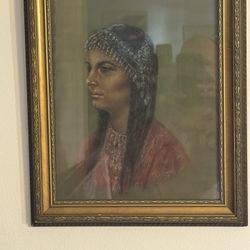 Pastel On Paper ? Artist Gillart Drawing  Of A Young Girl  Vintage Wall Art
