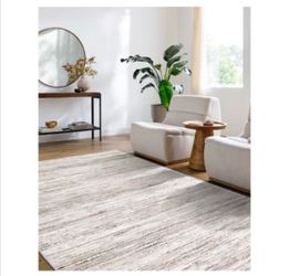 Large Area Rug Neutral Striped Pattern