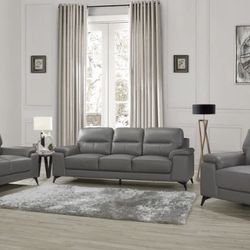 Mischa Dark Gray Top-Grain Leather Living RoomSet (Sofa, loveseat, Sectional options