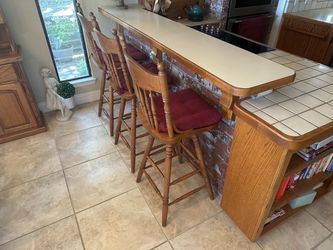 Set of 3 Solid Oak Swivel Breakfast Bar Chairs