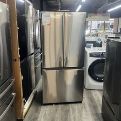 Samsung 33” Wide 18 cu. ft. Smart Counter Depth 3-Door French Door Refrigerator in Stainless Steel